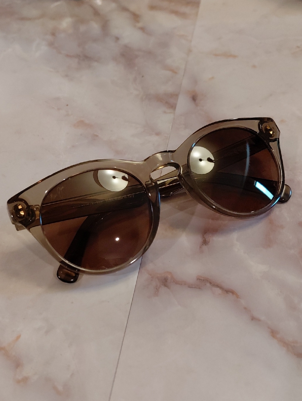 Maui Jim Round Sunglasses in Translucent Tan Frame with Brown Lenses